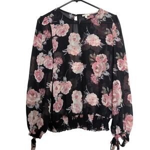 Lily White Floral Chiffon Blouse Black Romance Sheer Boho Softgirl DarkAcedemia